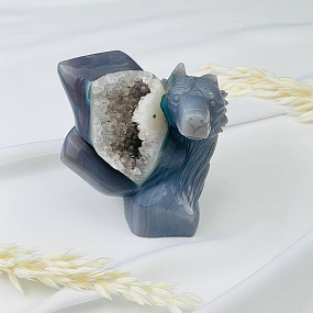 Волк резной из камня Агат серый с жеодой, Артикул: 071713 - изображение товара №2