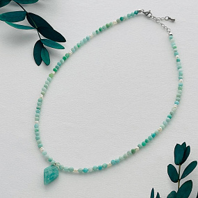 Чокер с кулоном из Амазонита и Жемчуга