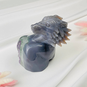 Волк резной из камня Агат серый с аметистовой жеодой, Артикул: 071932 - изображение товара №2