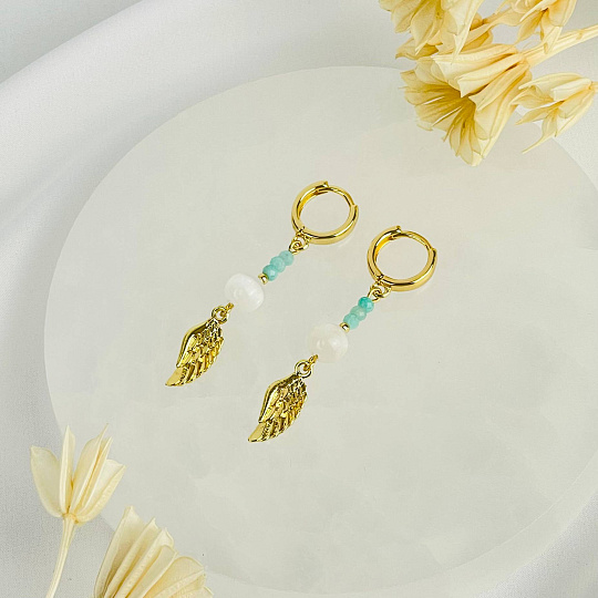 Серьги из Амазонита и Селенита, Артикул: 117417 - изображение товара №2