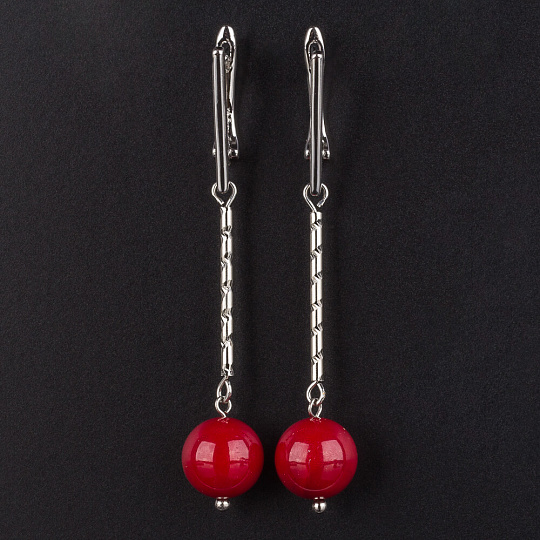 Серьги длинные из Коралла (Индонезия), Артикул: 076011 - изображение товара №1