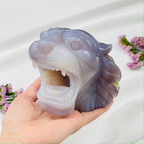 Тигр резной из камня Агат серый с жеодой, Артикул: 071556 - изображение товара №2