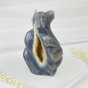 Волк резной из камня Агат серый с жеодой, Артикул: 071740 - изображение товара №3