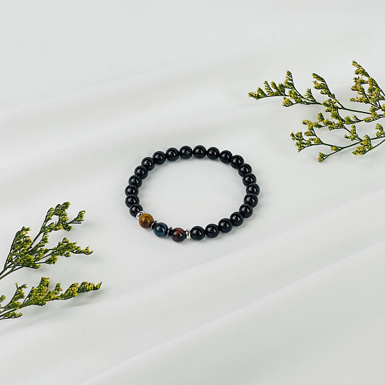 Браслет из Турмалина, Тигрового, Бычьего и Соколиного глаза, Артикул: 116878 - изображение товара №3