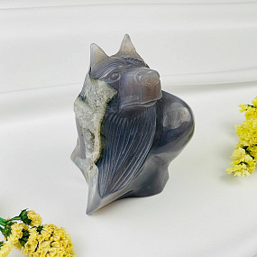 Волк резной из камня Агат серый с жеодой, Артикул: 071928 - изображение товара №2