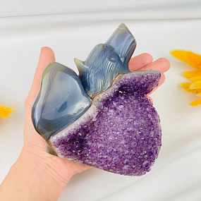 Волк резной из камня Агат серый с аметистовой жеодой, Артикул: 071935 - изображение товара №3