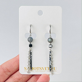 Серьги длинные из Лабрадора и Гематита