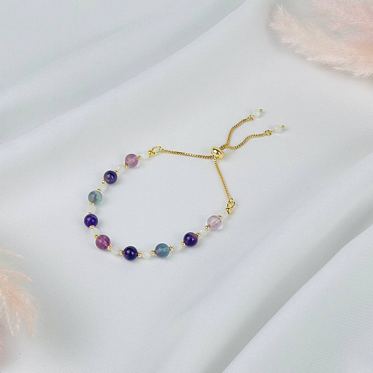 Браслет (Сахасрара) регулируемый из Флюорита, Аметиста и Лунного камня, Артикул: 117979 - изображение товара №1