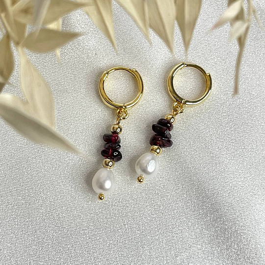 Серьги из Граната и Жемчуга, Артикул: 099451 - изображение товара №2