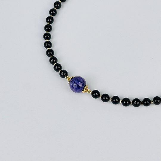 Колье из Обсидиана и Чароита, Артикул: 117164 - изображение товара №2