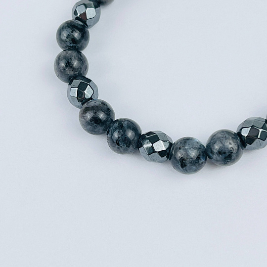 Браслет регулируемый из Лабрадора (Лаврикит) и Гематита, Артикул: 117977 - изображение товара №4