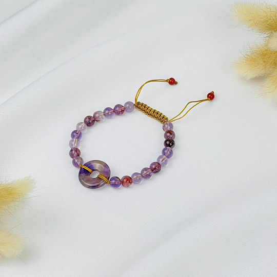 Браслет регулиреумый из Ауралита (Канадский Аметист) с бусиной (Би) , Артикул: 118759 - изображение товара №1