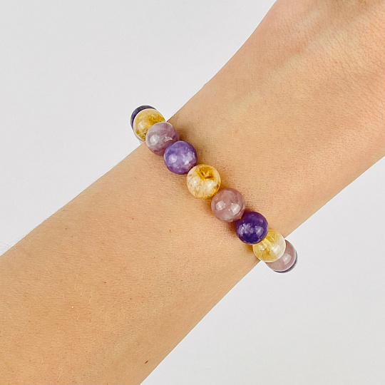 Браслет из Цитрина, Розового кварца и Лепидолита, Артикул: 117139 - изображение товара №1