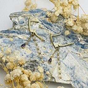 Серьги из Горного Хрусталя с фианитом, Артикул: 103247 - изображение товара №3