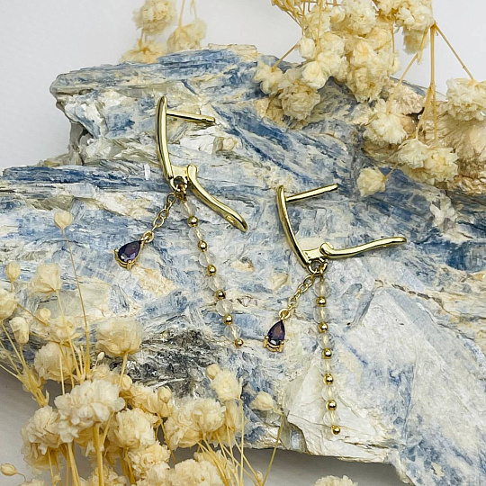 Серьги из Горного Хрусталя с фианитом, Артикул: 103247 - изображение товара №3