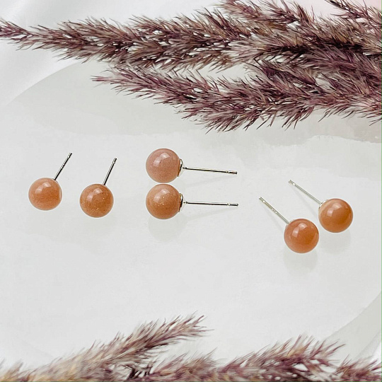 Серьги-пусеты с Лунным камнем, Артикул: 108879 - изображение товара №1