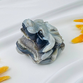 Лев резной из камня Агат серый с жеодой, Артикул: 071583 - изображение товара №4