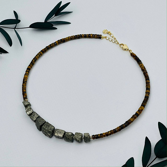 Колье из Тигрового глаза и Пирита, Артикул: 103695 - изображение товара №1