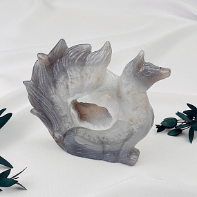 Лиса "Кицунэ" из Агата с жеодой, Артикул: 097065 - изображение товара №1