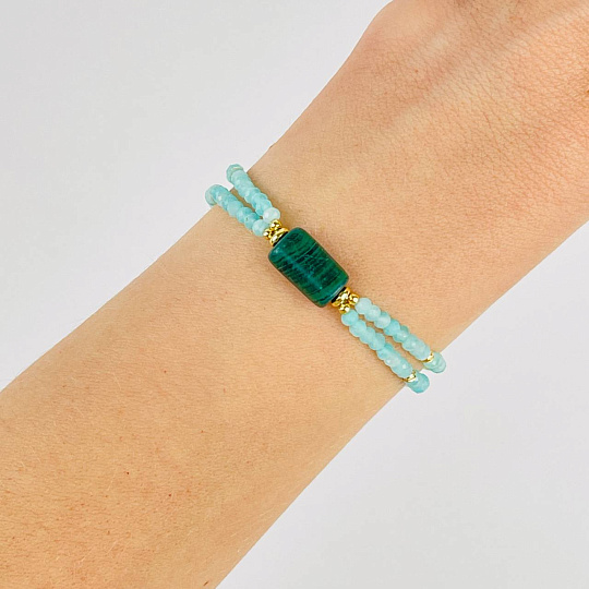 Браслет двойной из Амазонита и Малахита, Артикул: 116627 - изображение товара №1