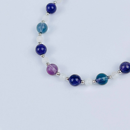 Браслет (Сахасрара) регулируемый из Флюорита, Аметиста и Лунного камня, Артикул: 117978 - изображение товара №4