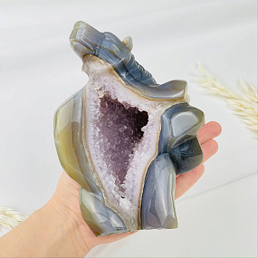 Медведь резной из камня Агат серый с жеодой, Артикул: 071924 - изображение товара №2