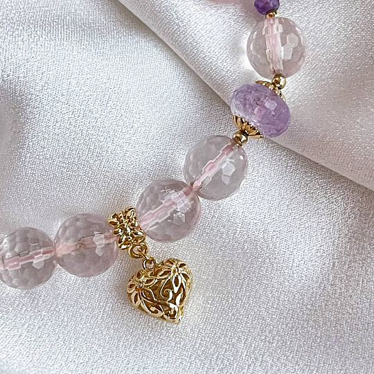 Браслет с подвеской "Сердце" из Розового кварца и Аметиста, Артикул: 096264 - изображение товара №4