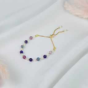 Браслет (Сахасрара) регулируемый из Флюорита, Аметиста и Лунного камня