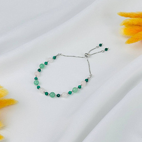 Браслет (Анахата) регулируемый из Малахита, Розового кварца и Авантюрина, Артикул: 117960 - изображение товара №1