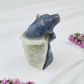 Медведь резной из камня Агат серый с жеодой, Артикул: 071734 - изображение товара №2
