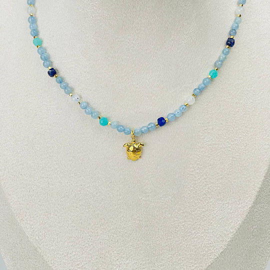 Бусы детские из Аквамарина, Амазонита, Лунного камня и Лазурита, Артикул: 114726 - изображение товара №2