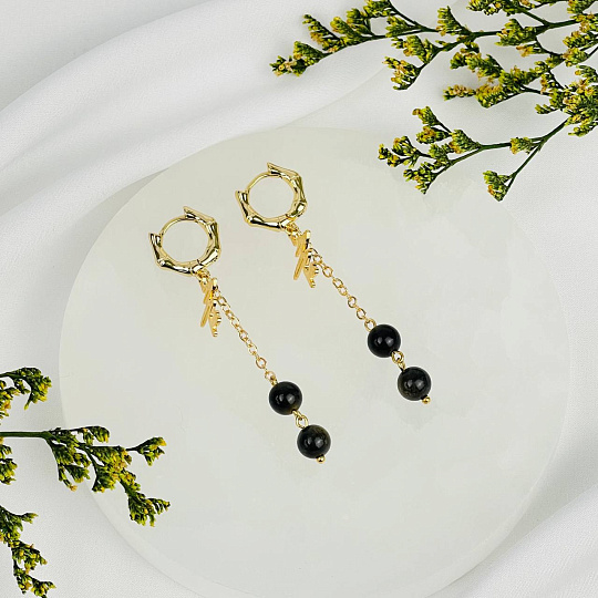 Серьги на цепочке из золотистого Обсидиана, Артикул: 116851 - изображение товара №2