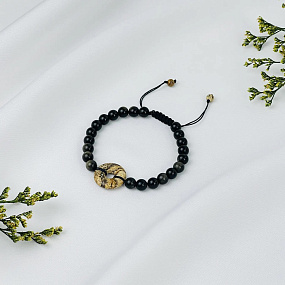 Браслет из Обсидиана регулиреумый с бусиной (Би) из Яшмы