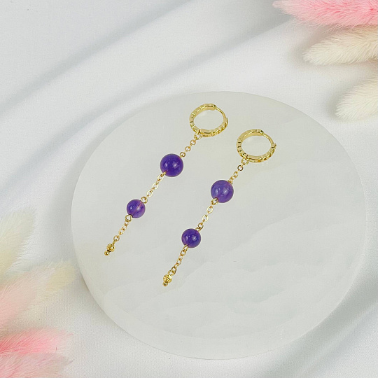 Серьги с цепочкой из Аметиста , Артикул: 093068 - изображение товара №2