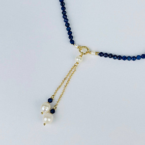 Колье из Содалита и Жемчуга, Артикул: 117395 - изображение товара №2
