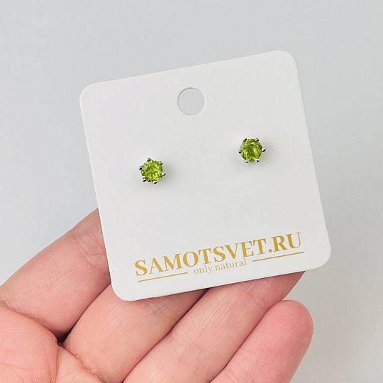 Серьги-пусеты с Хризолитом, Артикул: 109455 - изображение товара №2