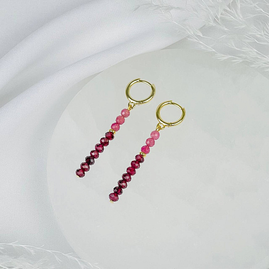Серьги длинные из розового Турмалина и Граната (Пироп), Артикул: 116852 - изображение товара №2