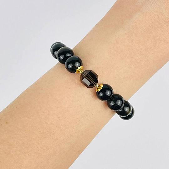 Браслет из золотистого Обсидиана и Раухтопаза, Артикул: 117870 - изображение товара №1